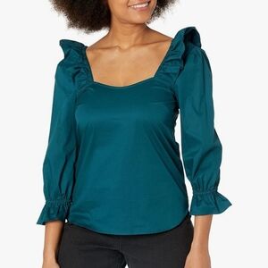NWT Paul Smith Teal Square Neck Peasent Sleeve Blouse